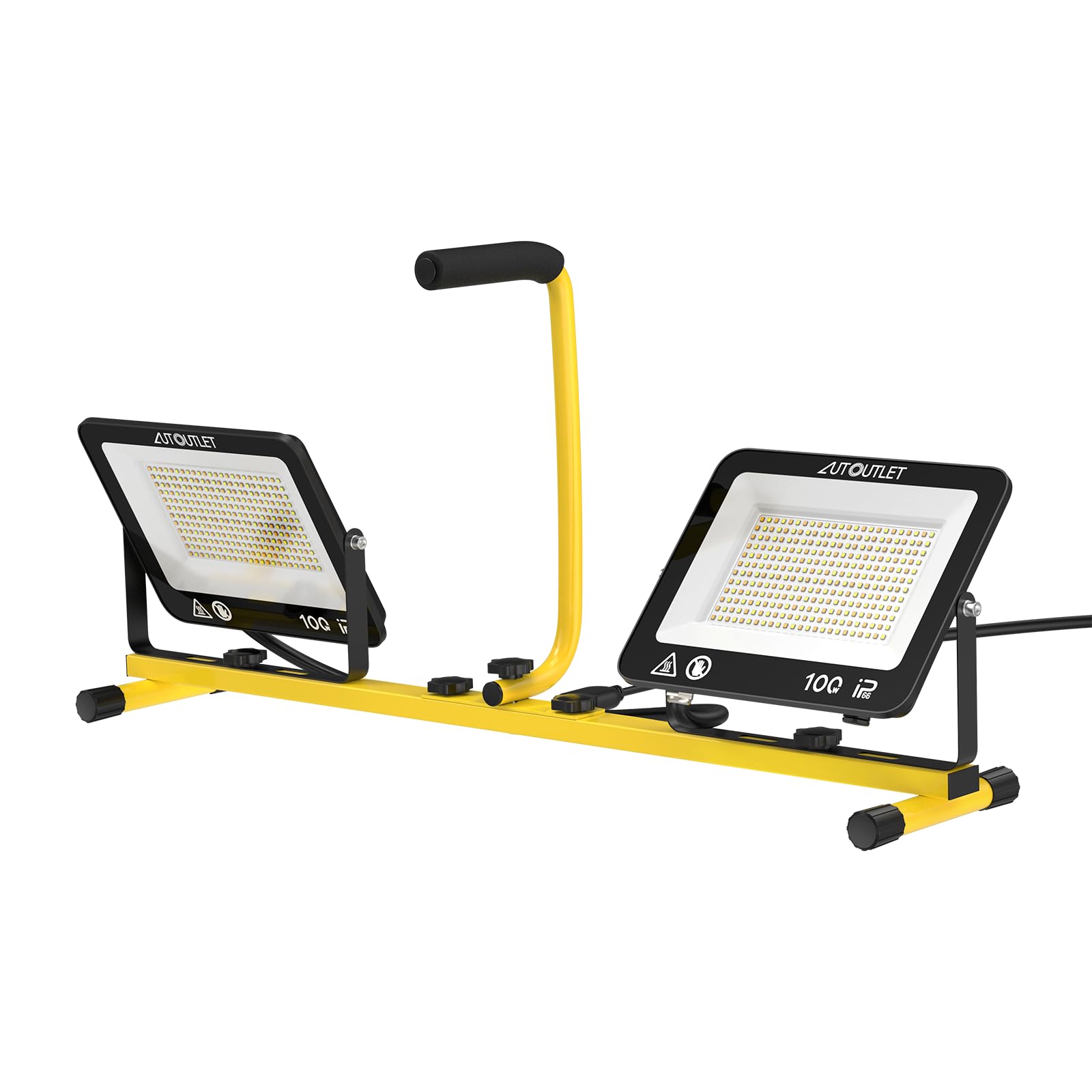 AUTOUTLET Baustrahler LED mit Stativ, 2x 100W 19000LM LED Strahler Arbeitsleuchte mit 3 Farbtemperaturmodi, verstellbarer Stativ & 5M Netzkabel IP66 Wasserdicht,abnehmbar Baulampe für Garage Baustelle