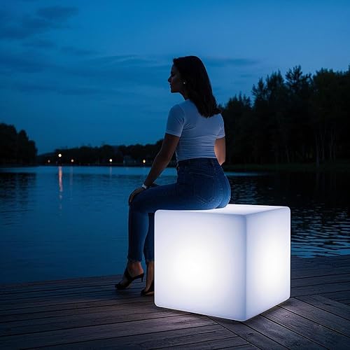 Miniatura 4 de Mr.Go Mesa de cubo con iluminación LED de 20 pulgadas, luz LED grande para silla, asiento de cubo LED de 16 colores RGB con control remoto,