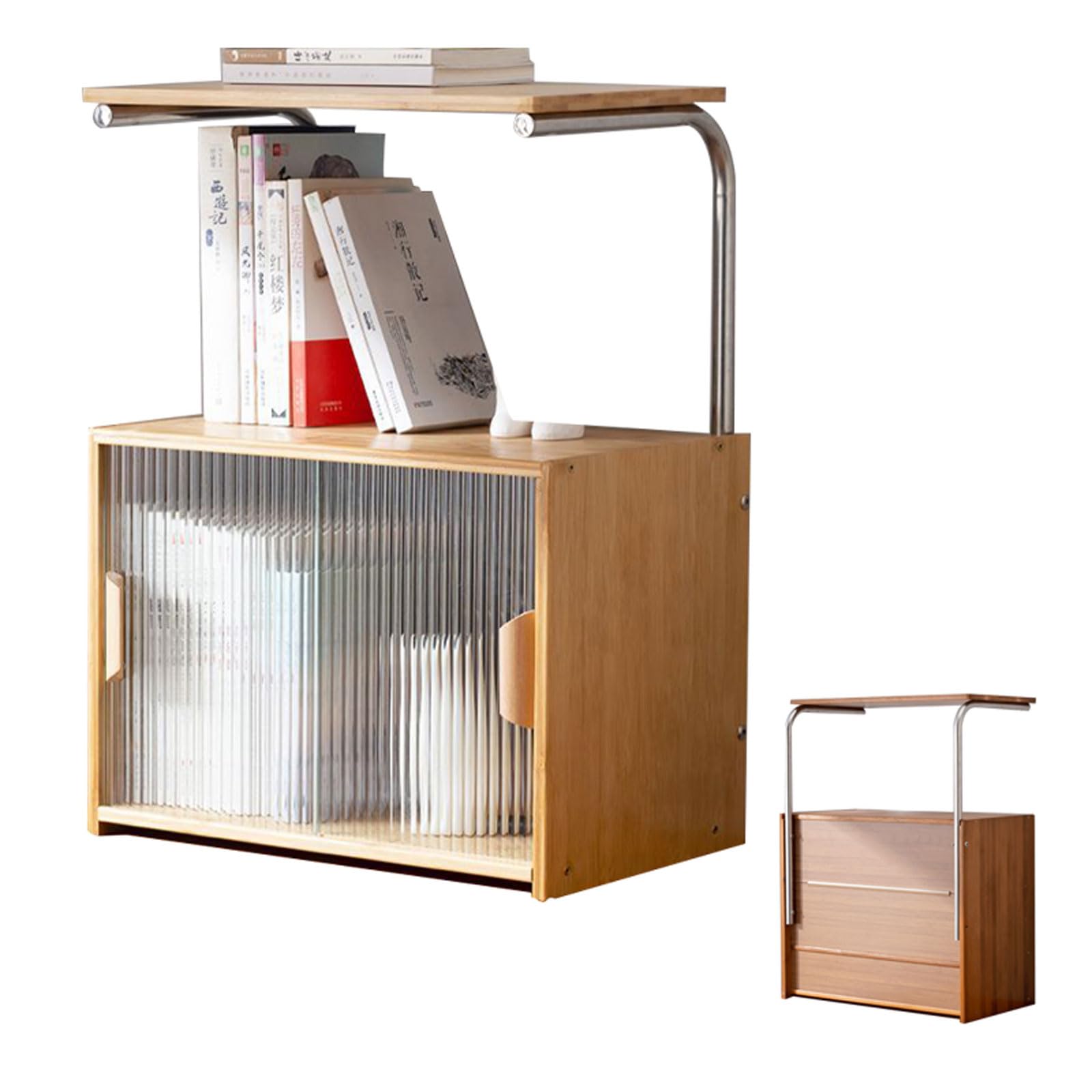Estantes de escritorio de bambú con puerta de vidrio, gabinete de almacenamiento de libros para suministros de oficina, organizador de escritorio