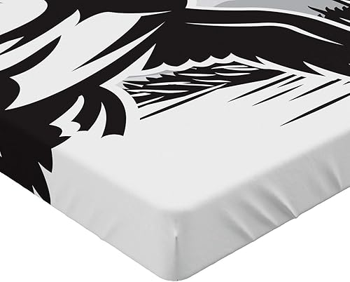 Miniatura 222 de Ambesonne - Sábana bajera ajustable multicolor, en colores y tres tamaños Azul y gris,Verde Militar Sage Green,Ámbar beige,Negro Grey White,Azul