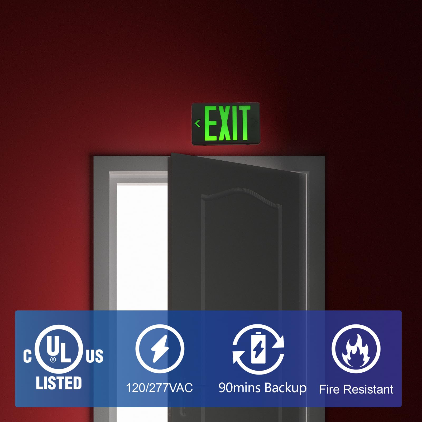 TANLUX Green Exit Sign with Black Housing, LED Emergency Exit