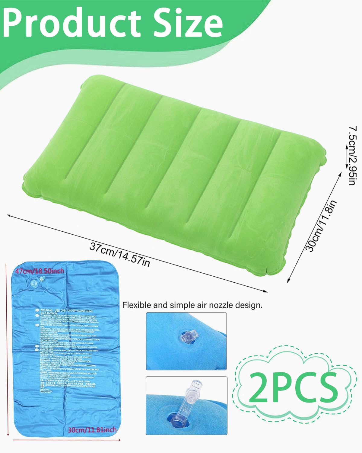 2PCS Cuscini Gonfiabili per Viaggio, Cuscini Gonfiabili Morbid Spiaggia Campeggio e Escursioni Pieghevole Cuscino da Esterno in Velluto per Dormire Cuscino Cuscino