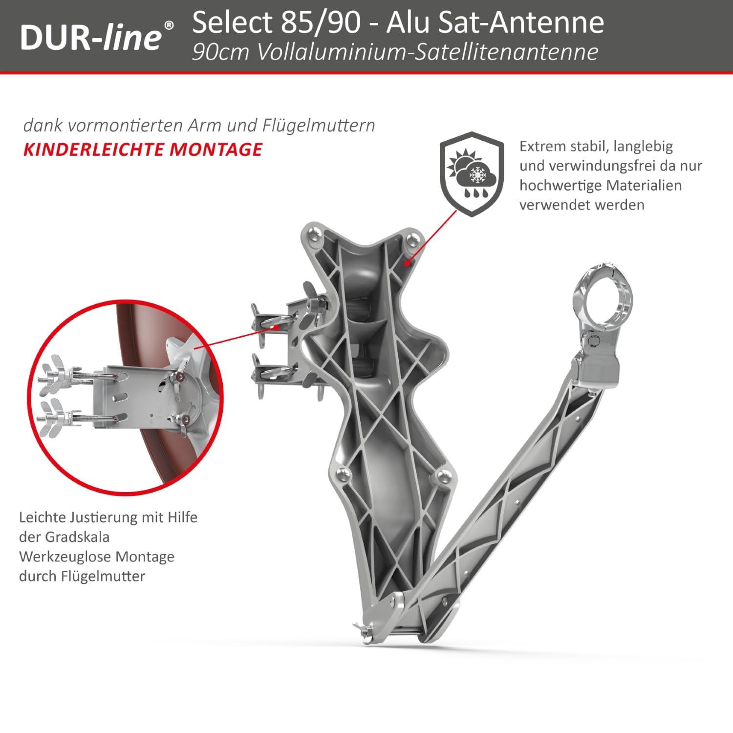 DUR-line Select - Parabola satellitare in alluminio, 75 cm/80 cm