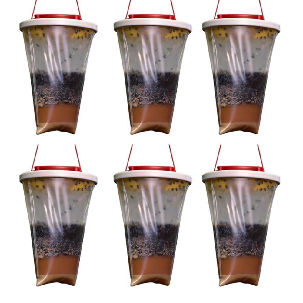Piege a Mouche Exterieur, 6 Pièces Piege Mouche avec Fermeture Rouge, Pièges à Mouches Extérieurs Suspendus, Jetables Sacs Mouche pour Mouches, Moustiques, Abeilles Et Insectes