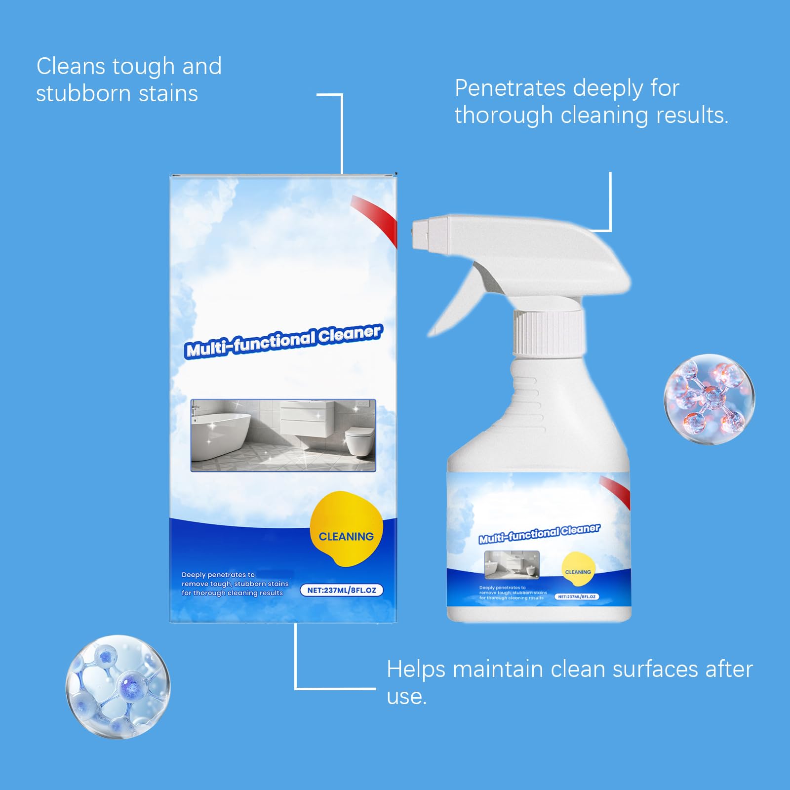 Limpiador de espuma multifuncional para eliminar manchas difíciles, potente limpiador de cocina para manchas de grasa difíciles, spray de espuma descalcificadora de baño, adecuado para inodoros