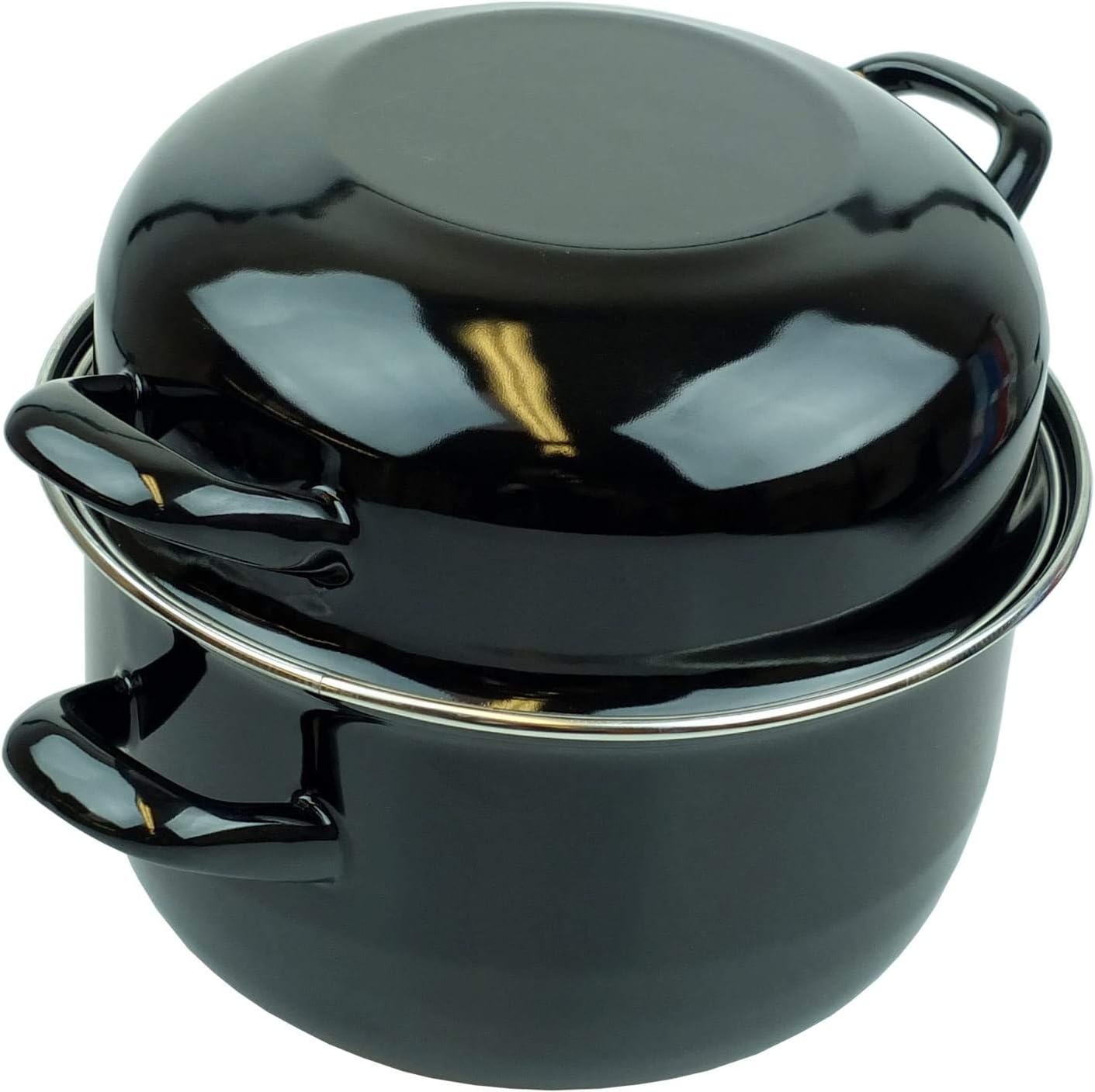 JEE Traditional Mediterranean Mussel 18cm Induction Steamer Pot Set with Deep Dual-Purpose Lid for Discarded Shells Stylish and Practical Non-Stick Utensil (Black)