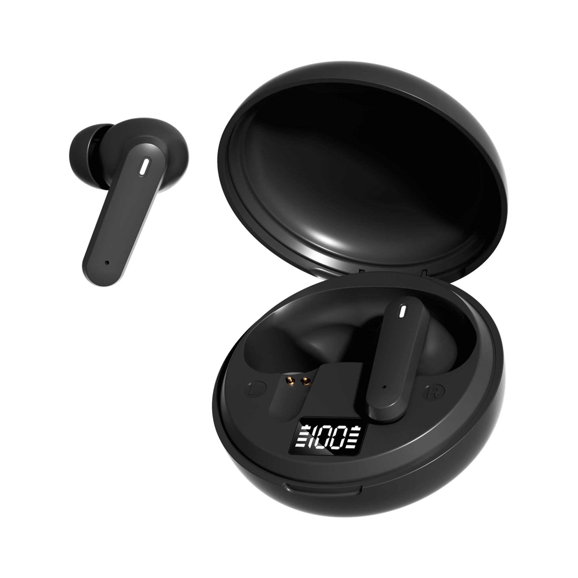 ROEL-PLAY Wireless Earbuds Bluetooth 6.0 Headphones Long Stem Noise Cancelling Earbuds Built-in Microphone with LED Display(Black)