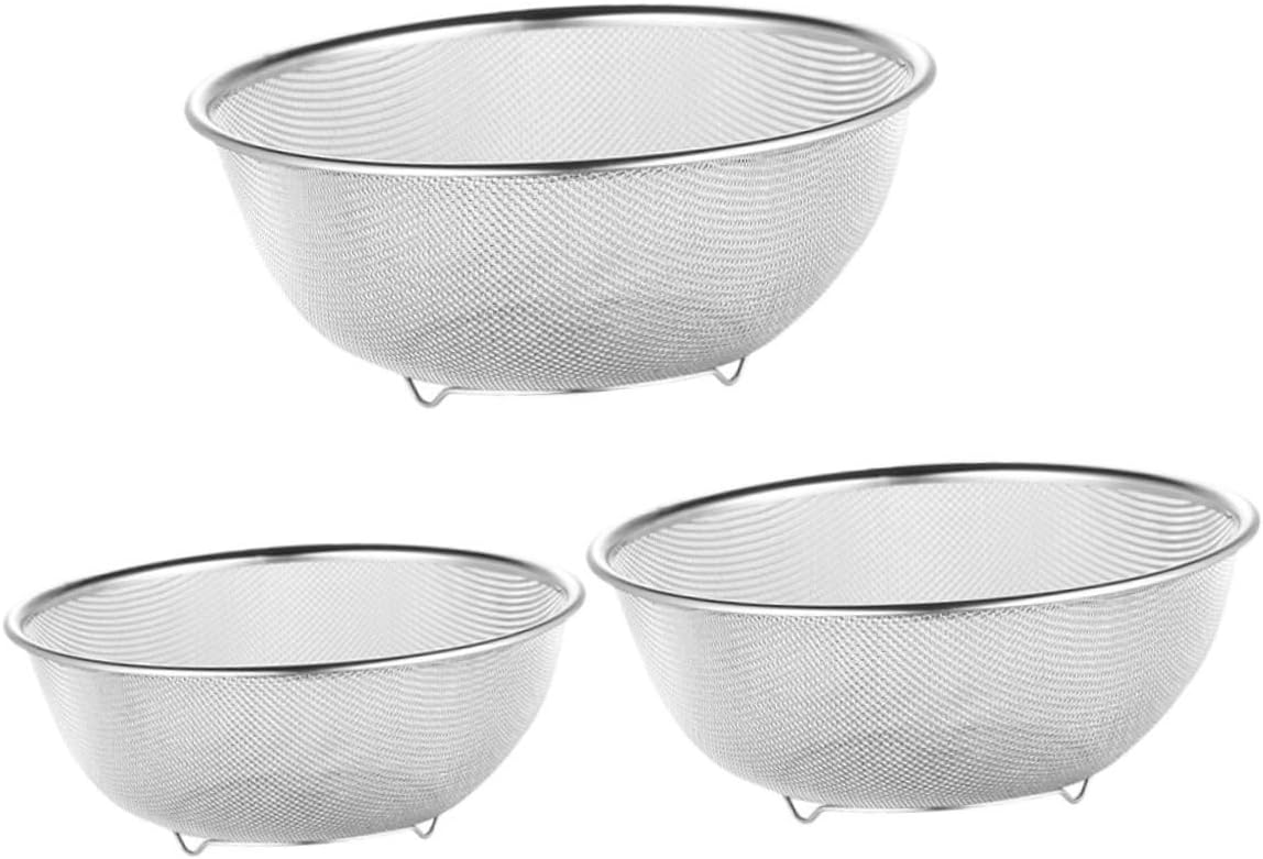 SHOWERORO 1set Stainless Steel Fine Mesh Strainer Vegetable Rice Washing Bowl for Easy Draining Food Filtration Use Colanders for Fruits Quinoa and More