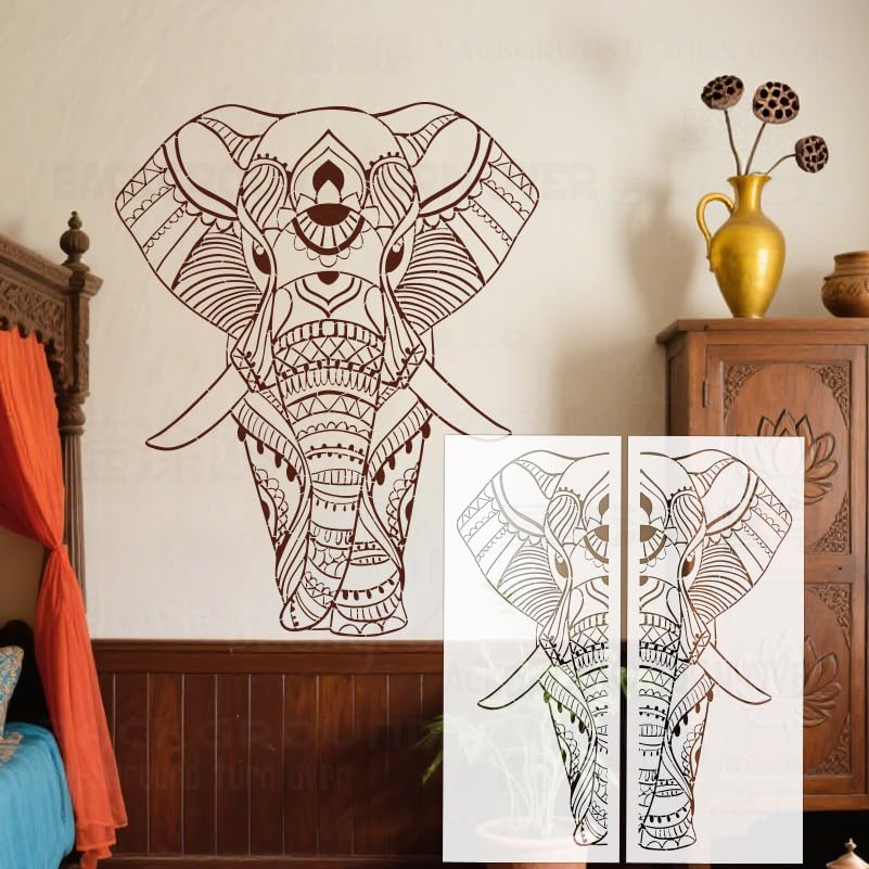 Pochoirs linéaires motif éléphant 103 cm pour fresque murale et plâtre