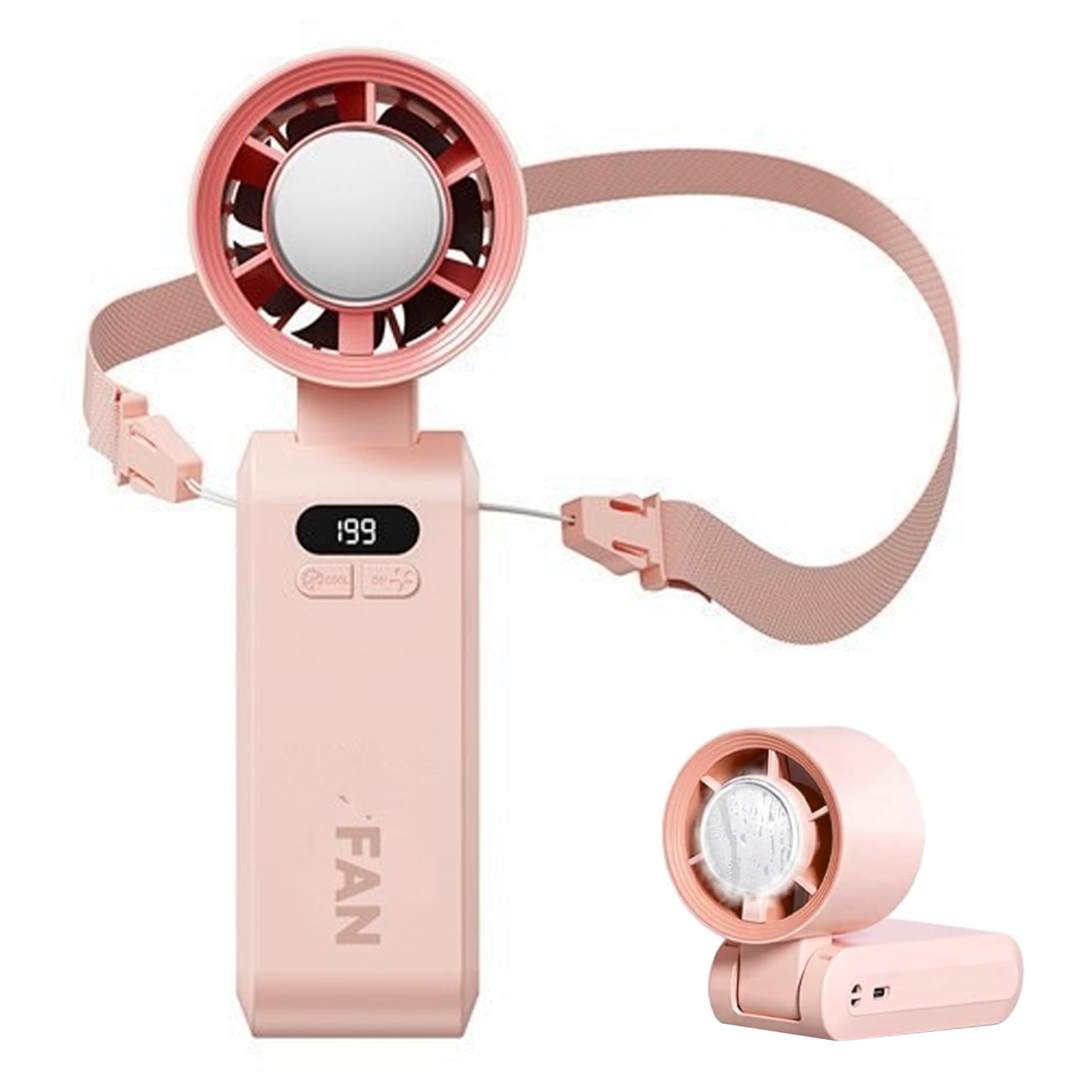 Ventilateur portatif turbo pliable avec affichage numérique et lanière