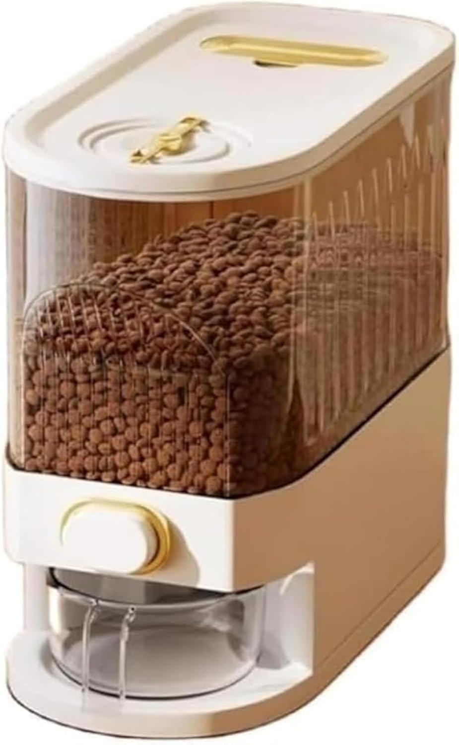 GOTRAFY ペットフードストッカー 大容量 食品級材質 密閉容器 ボタン式開閉 計量カップ付き 防湿防虫 透明窓残量確認 ドッグ