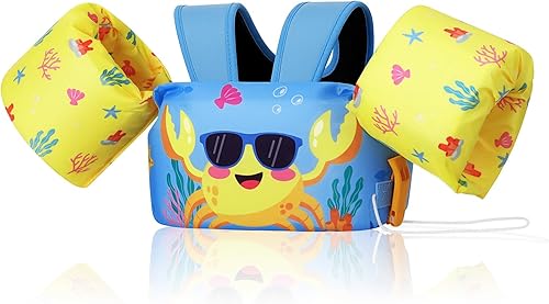 Miniatura 10 de MoKo Chaleco de natación para niños, flotadores para niños pequeños, flotadores de banda de brazo con correa ajustable, chaqueta de natación con ala