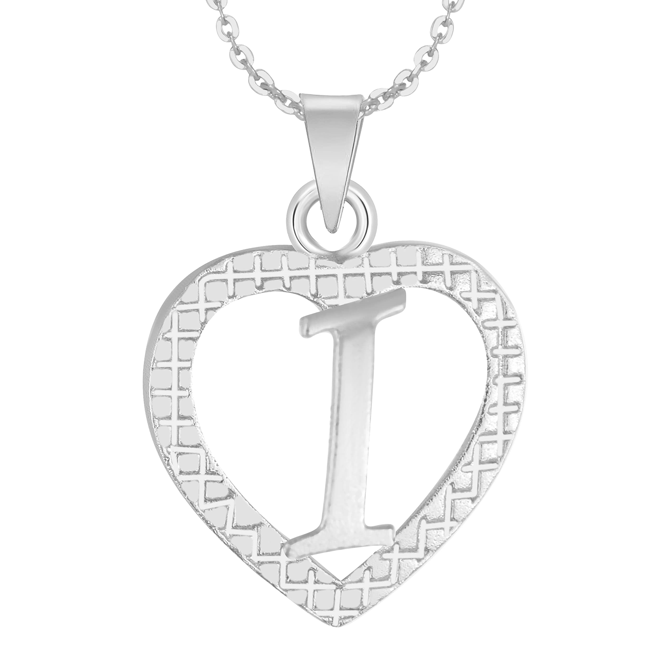 Stylish Jewellery 'I' Letter Heart Pendants for Girls Women Men Unisex Locket Alphabet Pendant with Chain in Crystal Jewellery Set for Women Silver plated Pendant-image-46