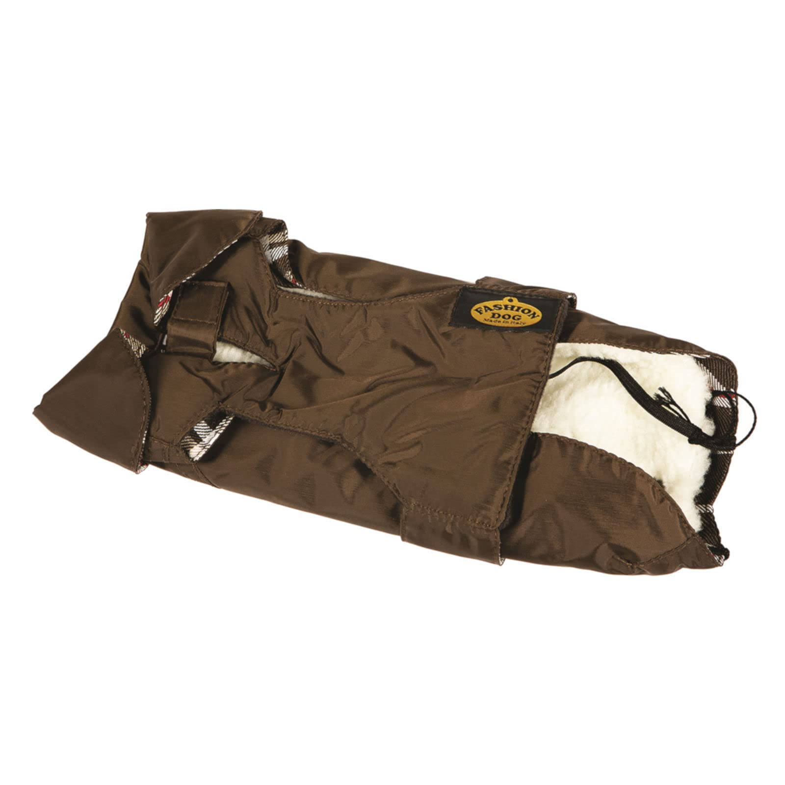 Fashion Dog Cappotto per cani con fodera in pelliccia sintetica, marrone, 95 cm