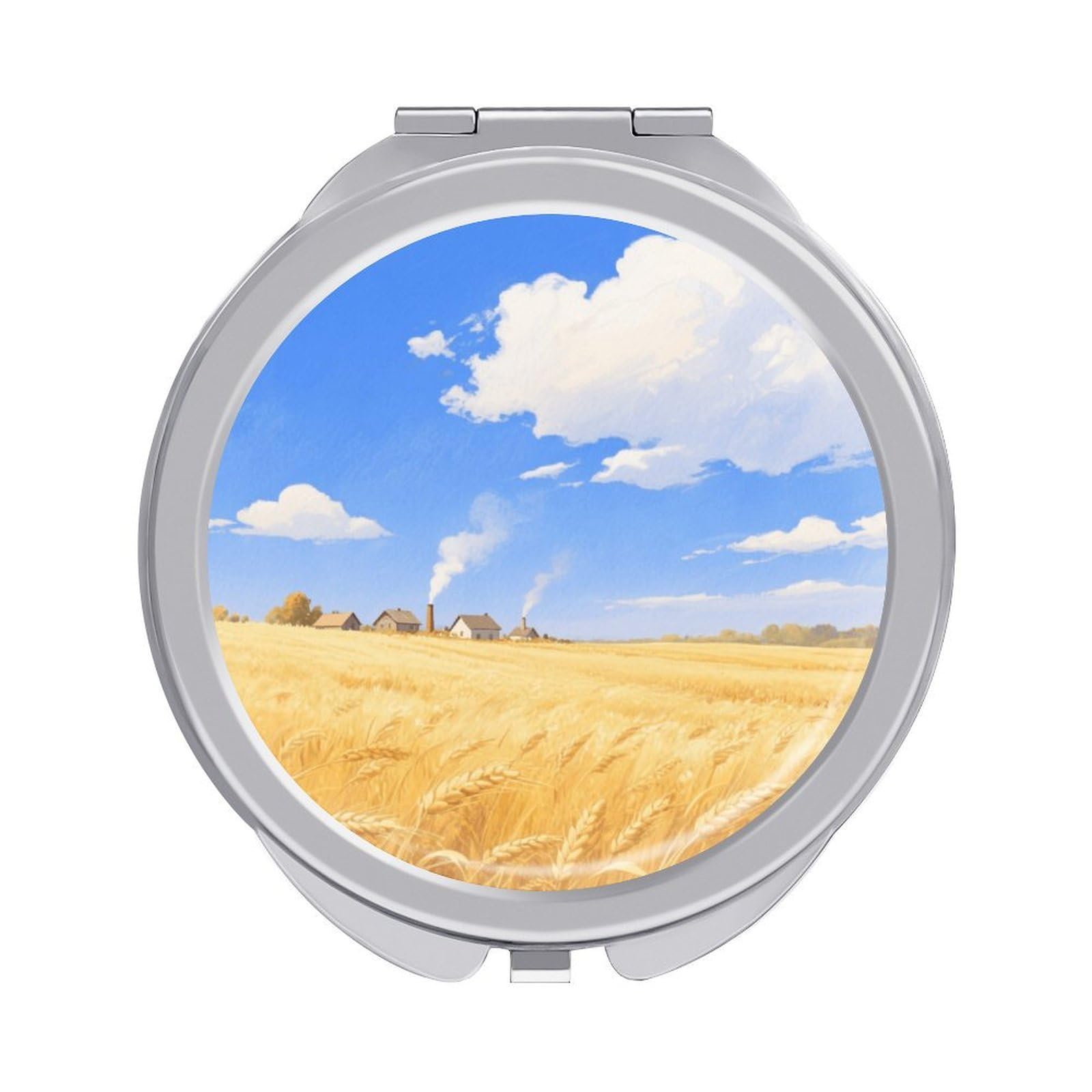Fekiloot Style Golden Wheat Fields In Autumn Travel Makeup Mirror Handheld Compact Mirror Portable Pocket Mirror Double-Sided 1X/2X Magnifying For Handbag And Purses