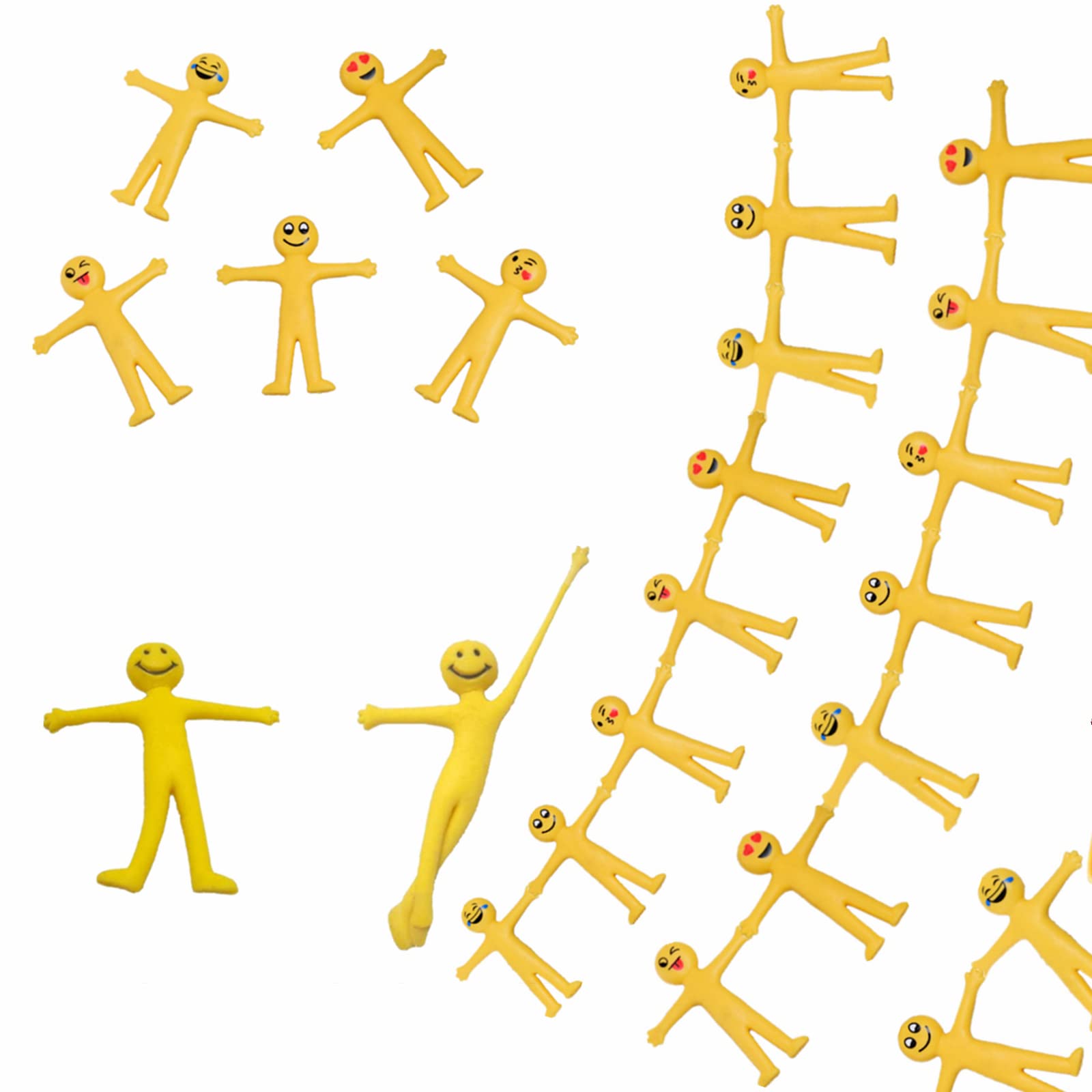 Aisszhao 20P Yellow Smiley Stretchy Men Party Bag Fillers for kids,Smiley Face Toy Mr Stretchy Smile Men/Man,Pinata Party Favour Stocking Fillers Fidget Toy Classroom Prizes Lucky Dip Prizes for Kids