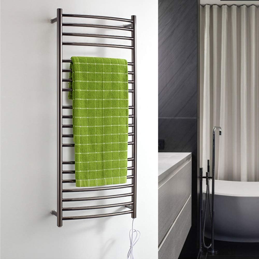 Wall Mounted Towel Rack Heated Towel Rail Radiator Electric Towel Warmer Curved Design Stainless Steel Towel Heater for Home Bathroom 20 Bars Hard Wire ()