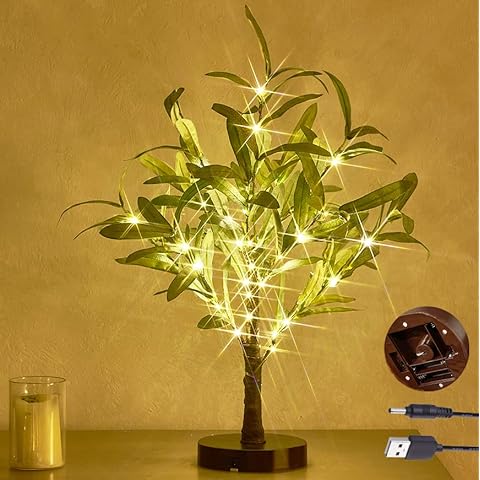 Hairui Lighted Olive Tree Decor Battery Operated or USB 18in 50 Warm White LED with Timer, Light Up Table Top Artificial Greenery Tree with Fairy Lights for Wedding Holiday Home Christmas Decoration Cover