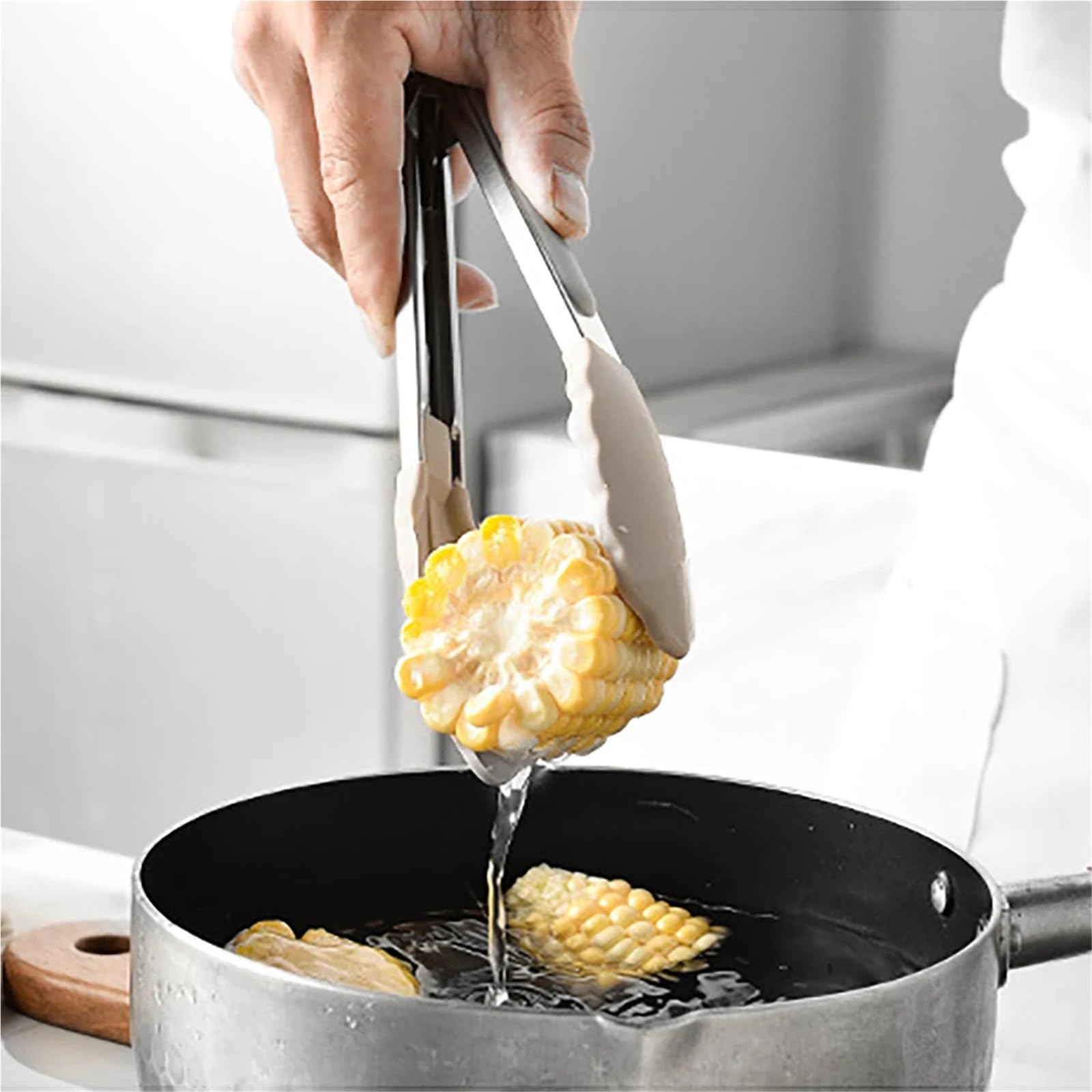 Silikon Küchenhelfer Set 2/4/6/8-teiliges Silikon-Küchengeschirr-Set, Edelstahl, Handschaufel, Suppenlöffel, Spaghetti-Klaue, Kochen(8pcs black)