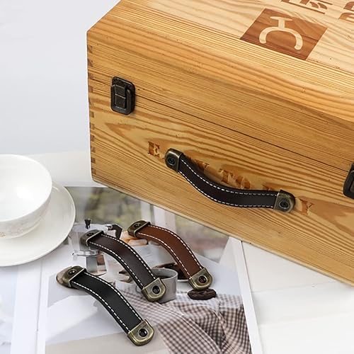 Miniatura 8 de Tiradores de cuero para cajones con hoja de hierro, capacidad de carga mejorada, 6 unidades, tiradores de caja de madera, caja de regalo, tiradores