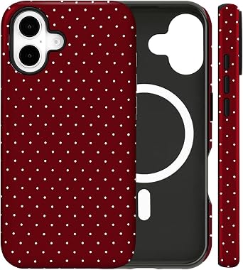 Magnetic for iPhone 17 Case Cute Polka Dot Phone Case, Shockproof Slim TPU and Hard PC Protective Phone Cover Compatible with MagSafe Designed for Women Girls, Red