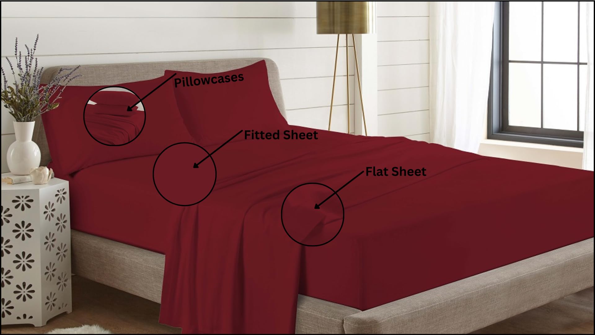Night Zone Flannelette Sheet Set 100% Brushed Cotton Fitted Sheet Flat Sheet With Pillowcases Sheet Set (Red, Single)