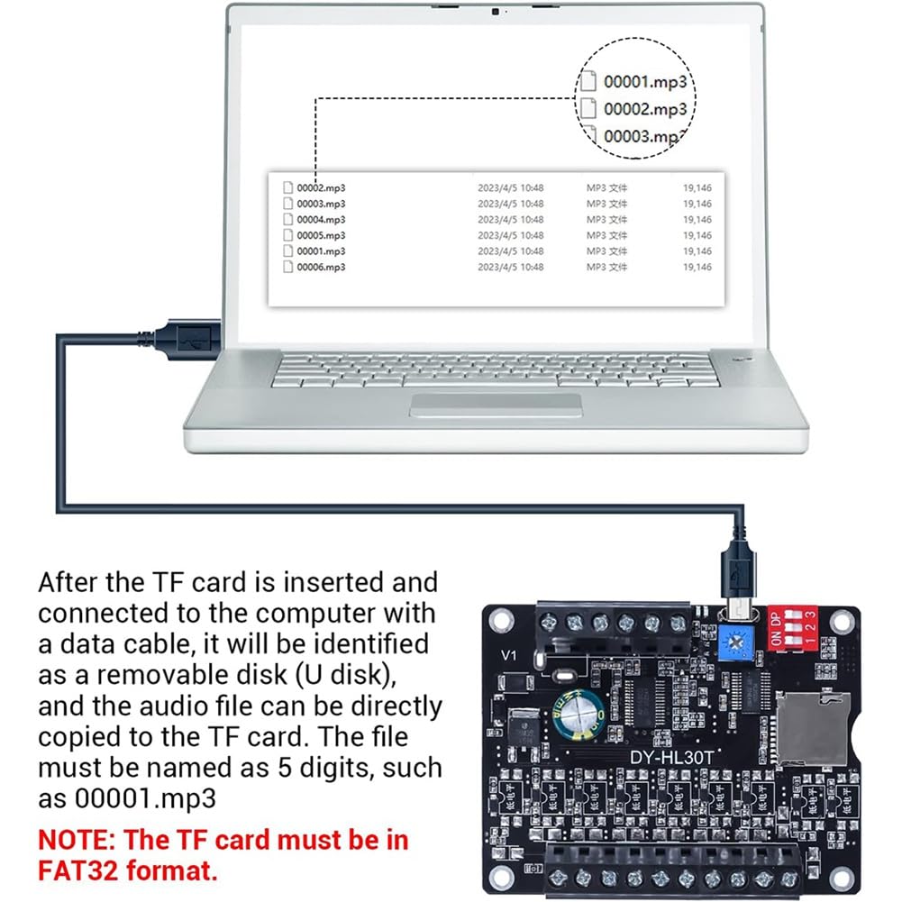 30 W MP3-Sprachwiedergabemodul DY-HL30T 9 Trigger-Musik-Player-Leistungsverstärkerplatine TF-Karte 32 G Max. WAV DC 12 V 24 V MP3 B