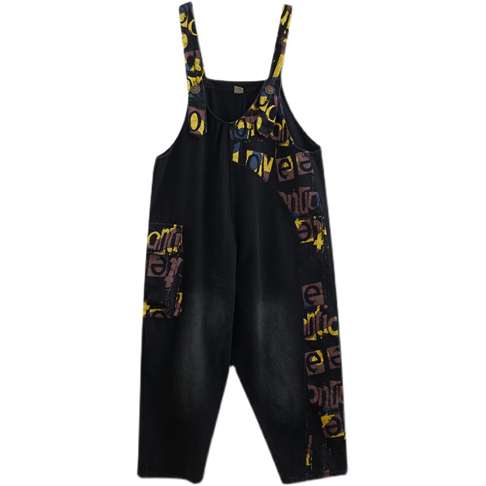 Salopette Donna Jeans retrò in Denim Lunga Regolabile Cinturino Senza Maniche Tute Baggy Casual a Gamba Larga Pantaloni Dungarees Overall Jumpsuit Black-L