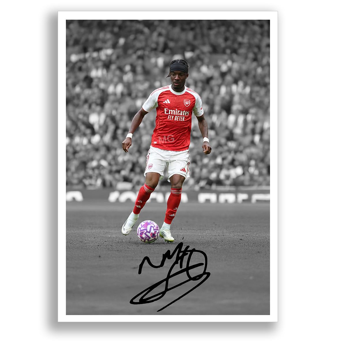 Mounted Gifts Trading A4 Poster Only B+W Noni Madueke Arsenal Signed Photo Poster Print Picture Display Framed Autograph Memorabilia For Football Fans Gift England (A4 Poster Only B+W)