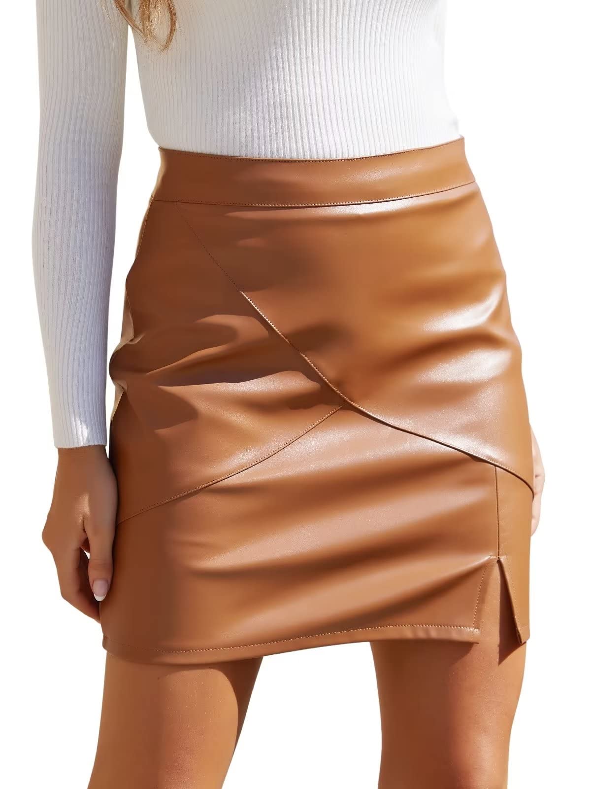 We1FitWomens Fuax Leather Skirt High Waisted Bodycon Pencil Mini Skirts with Shorts