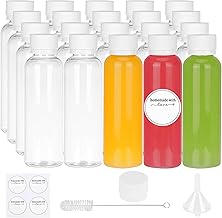 Moretoes 20pcs 2oz Small Plastic Beverage Bottle, Clear Juice Bottle with Lid, Reusable Leak-proof Containers with Cap for Juices, Ginger Shot, Shampoos and Other Liquids