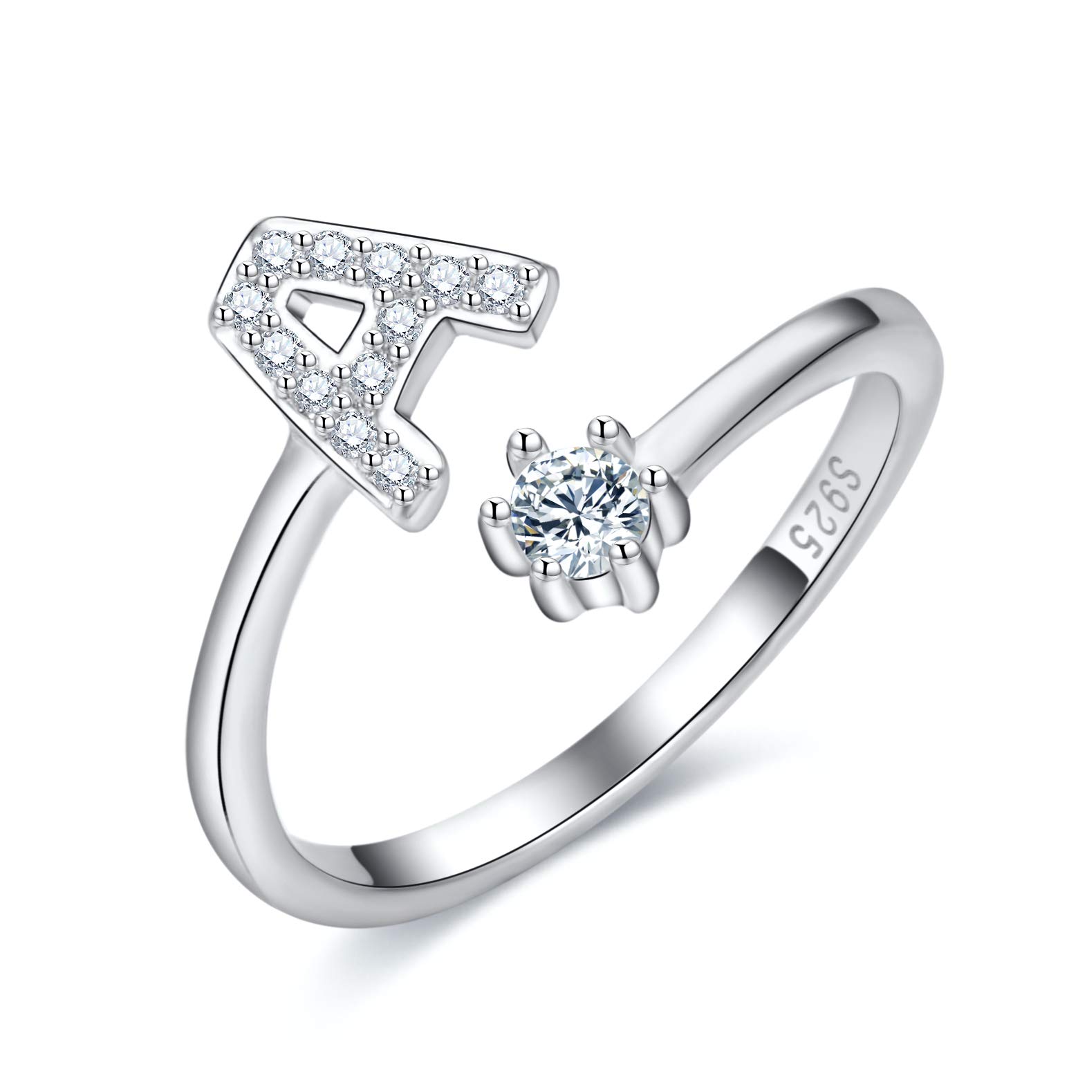 CRYSLOVE Anello da Donna Iniziale in Argento 925 Dalla A Alla Z di Anello Aperto Regolabile Lettera Captiale Argento,Regalo di Compleanno per la Festa Della Mamma