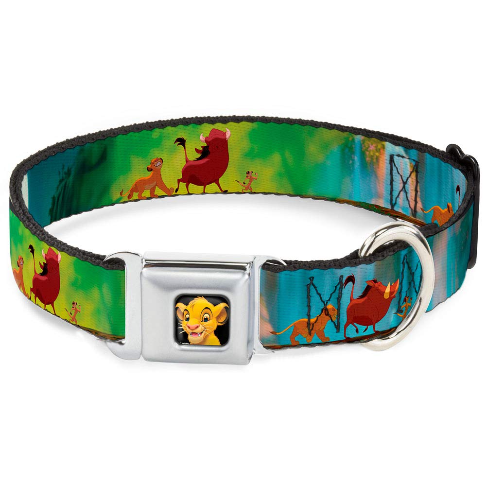 Buckle-Down Dog Collar Seatbelt Buckle Lion King Simba Pumba Timon Growing Up 9 to 15 Inches 1.0 Inch Wide, Multi Color, DC-WDY027-S