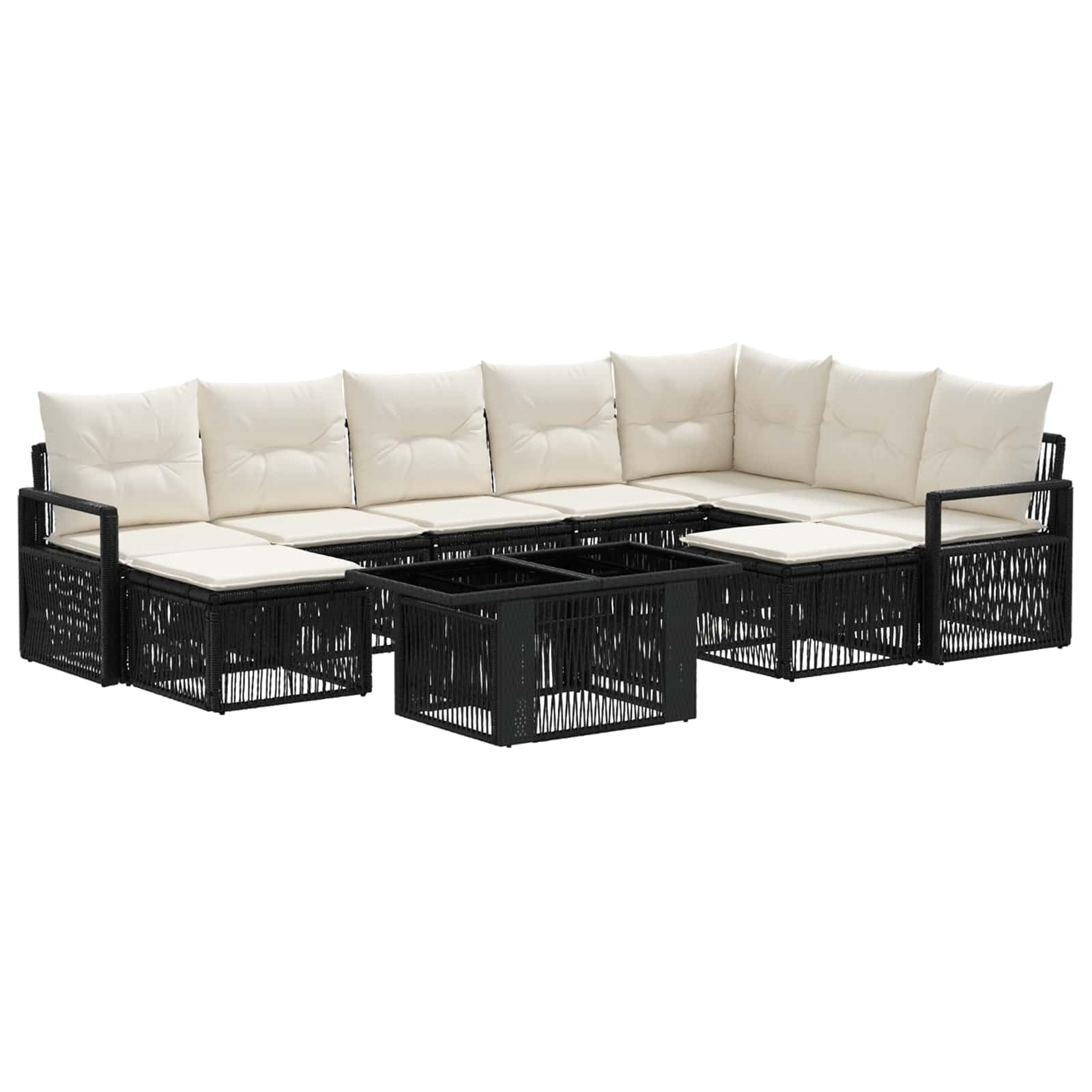Hothingwell 10-częściowa sofa ogrodowa, czarno-kremowa, biała, Polyratan
