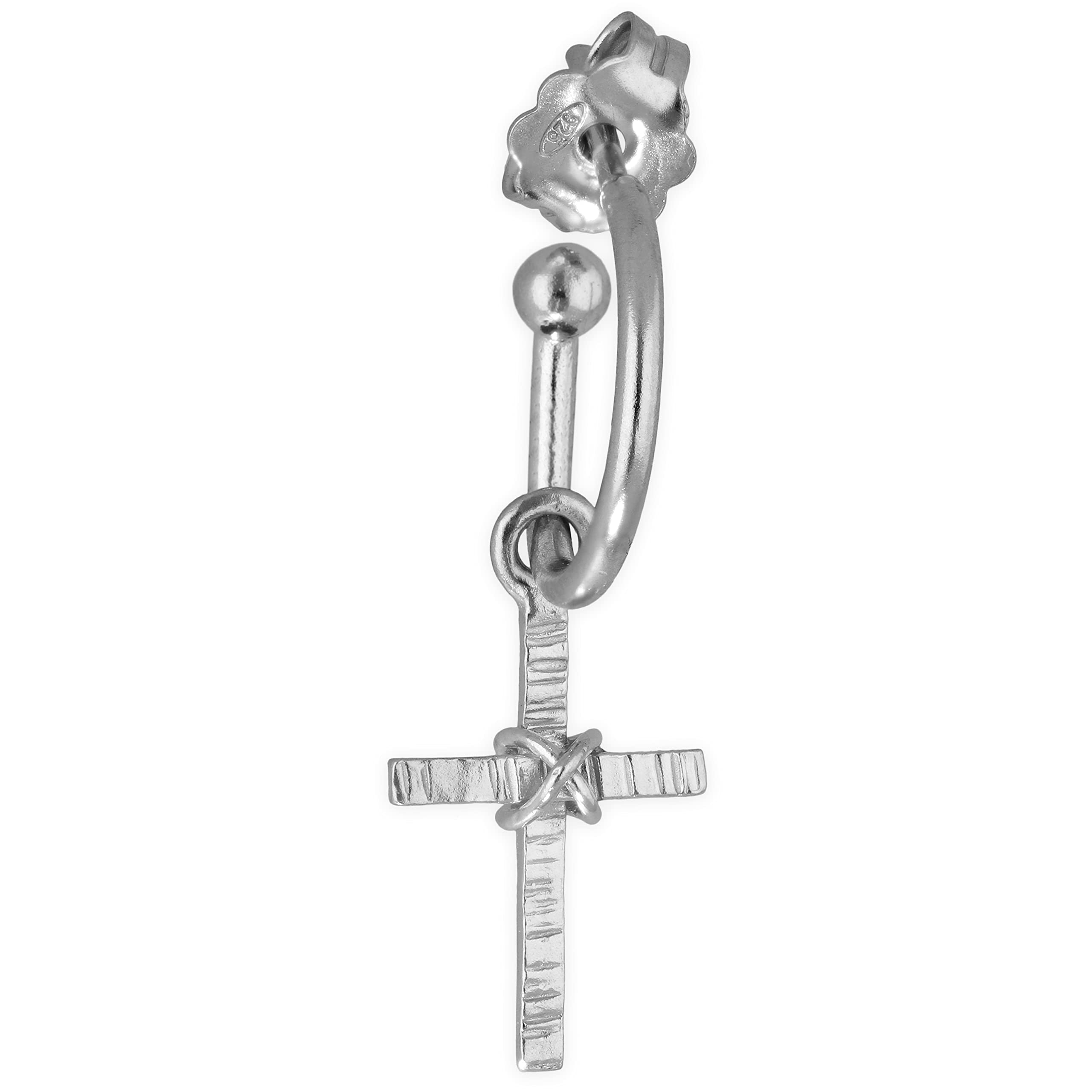 EMMANUELA handcrafted for you Plata esterlina de pendiente de cruz de aro huggie de plata esterlina de, para hombre pendiente de aro con encanto pendiente de aro de hombre