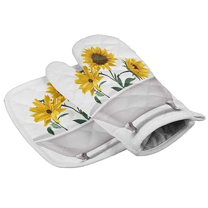 Flowers Insulation Gloves and Pot Holders Polyester Heavy Duty Cooking Gloves for Cooking Baking Grilling Pot Holders Sets 2 PCS Sunflowers in the Bathtub