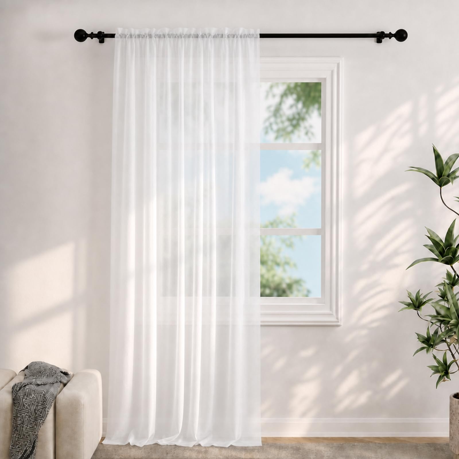Voile Curtains for Windows 108 Drop, 1 Panel Dual Rod Pocket W56xL108 Inch