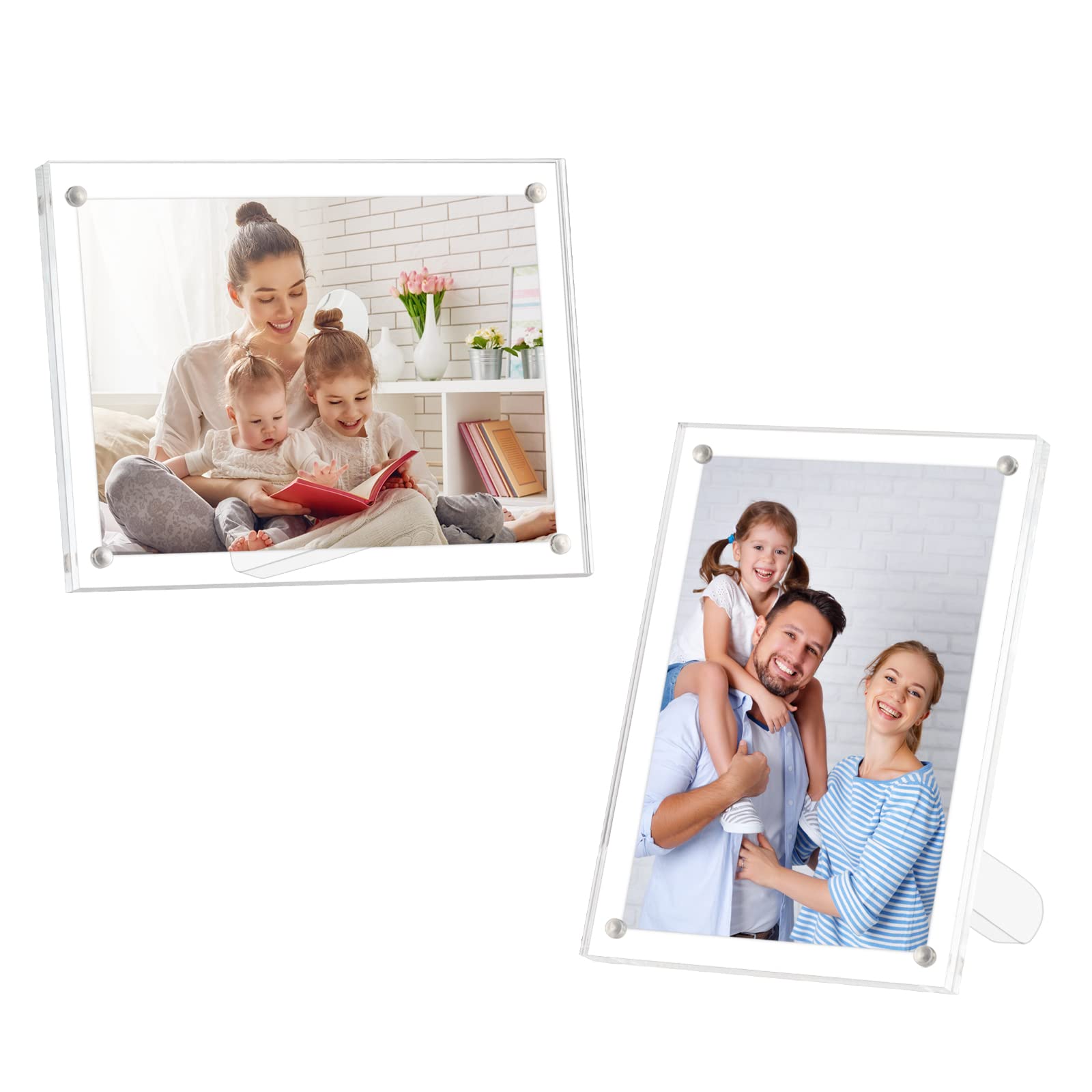 LileZbox Acrylic Photo Frame,Clear Pictures Frame Desktop,Horizontal or Vertical Magnet Picture Frame with Support,1 pack (4x6 (set of 5))