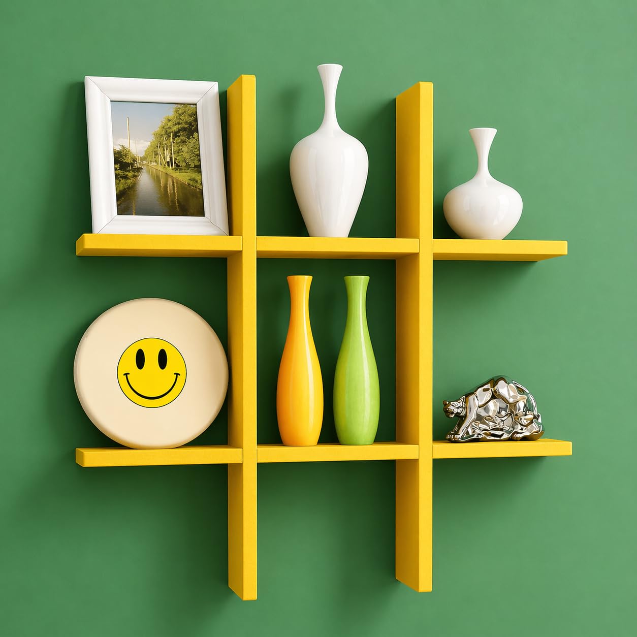 Modern Wall Shelf – Wooden Floating Wall Mounted Display Rack for Living Room, Bedroom & Office | Decorative Storage Organizer (Multiple Colors & Styles Available) (Yellow Shelf)-image-29