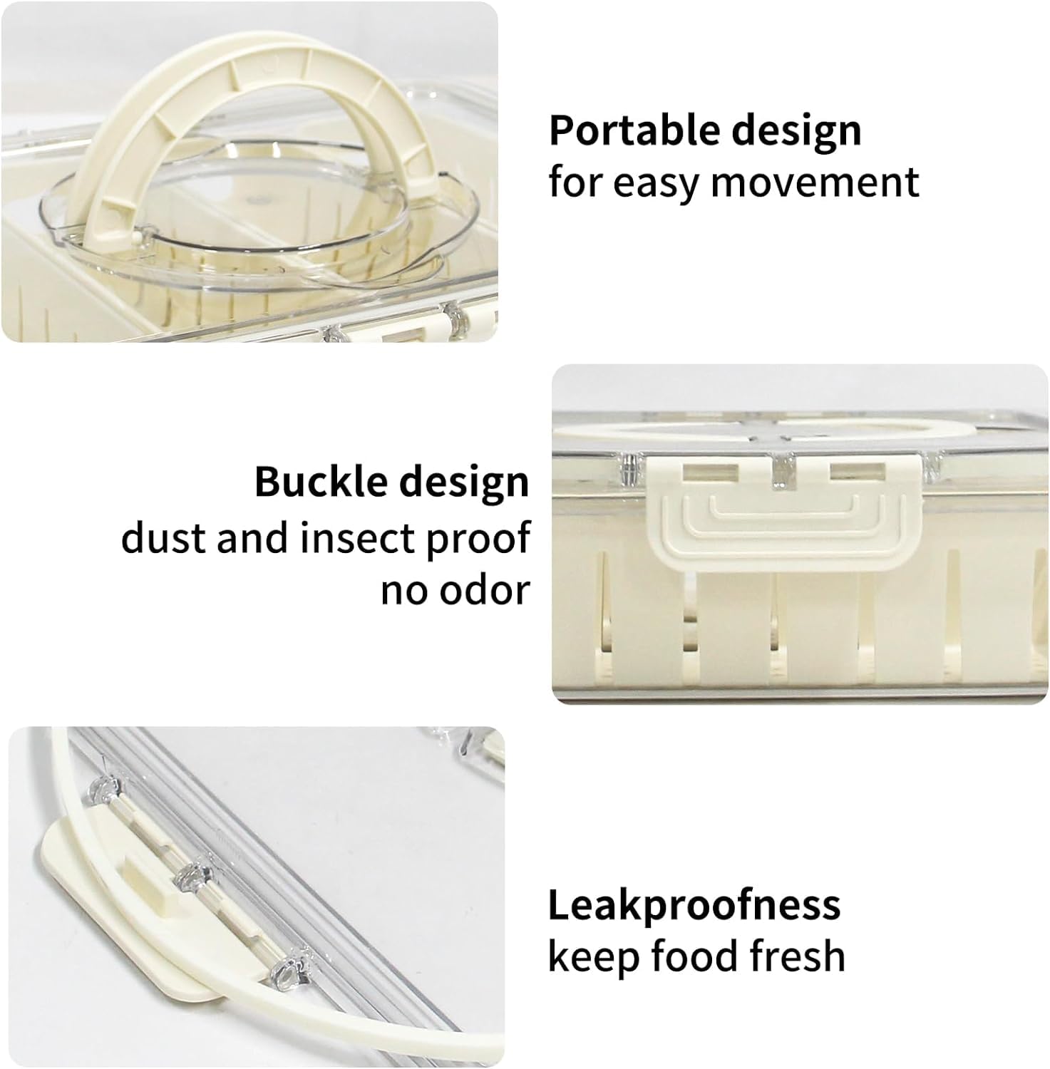 YFXOHAR Fridge Storage Box With Lid&Handle|4 Compartments Fridge Organizer Divider Draining Crisper Containers Keeps Fruits,Vagetables,Meats|Airtight Container Box (Acrylic),Off-White 1