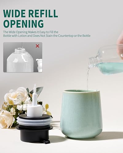 Miniatura 58 de Bosilunlife Dispensador de jabón para baño, dispensador de jabón de cerámica azul, loción, bomba de mano, botella de jabón para cocina, dispensador