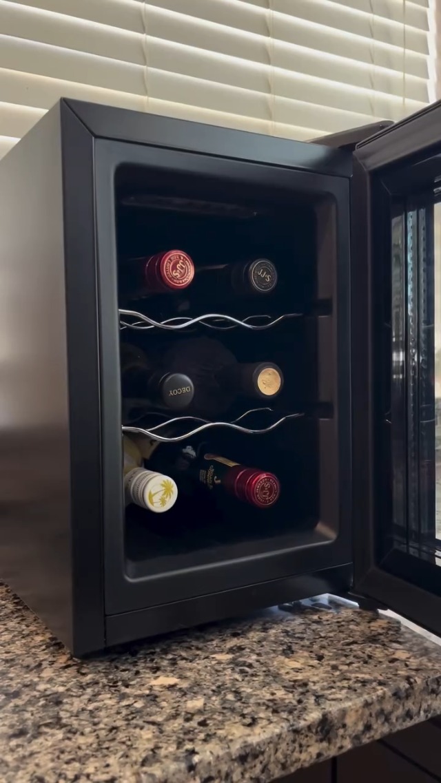 Image of KingChii 6 Bottle Thermoelectric Wine Cooler Refrigerator Advanced Cooling Technology, Stainless Steel & Tempered Glass For Red Wine, Champagne for Home, Kitchen, or Office
