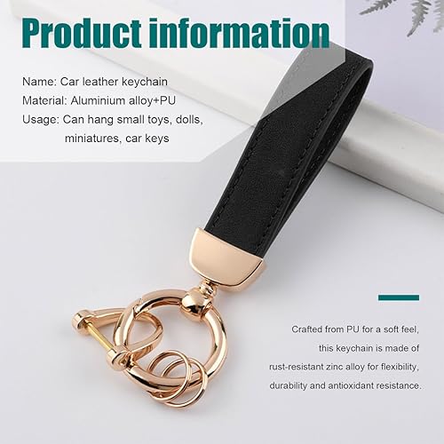 Miniatura 4 de Llavero de cuero genuino para automóvil, soporte universal de metal resistente con anillo en D antipérdida para hombres y mujeres (dorado-negro)