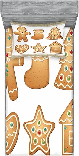 Miniatura 211 de Ambesonne Juego de sábanas bajeras y fundas de almohada de los años 90, patrón geométrico en estilo retro, formas redondas de triángulo de media