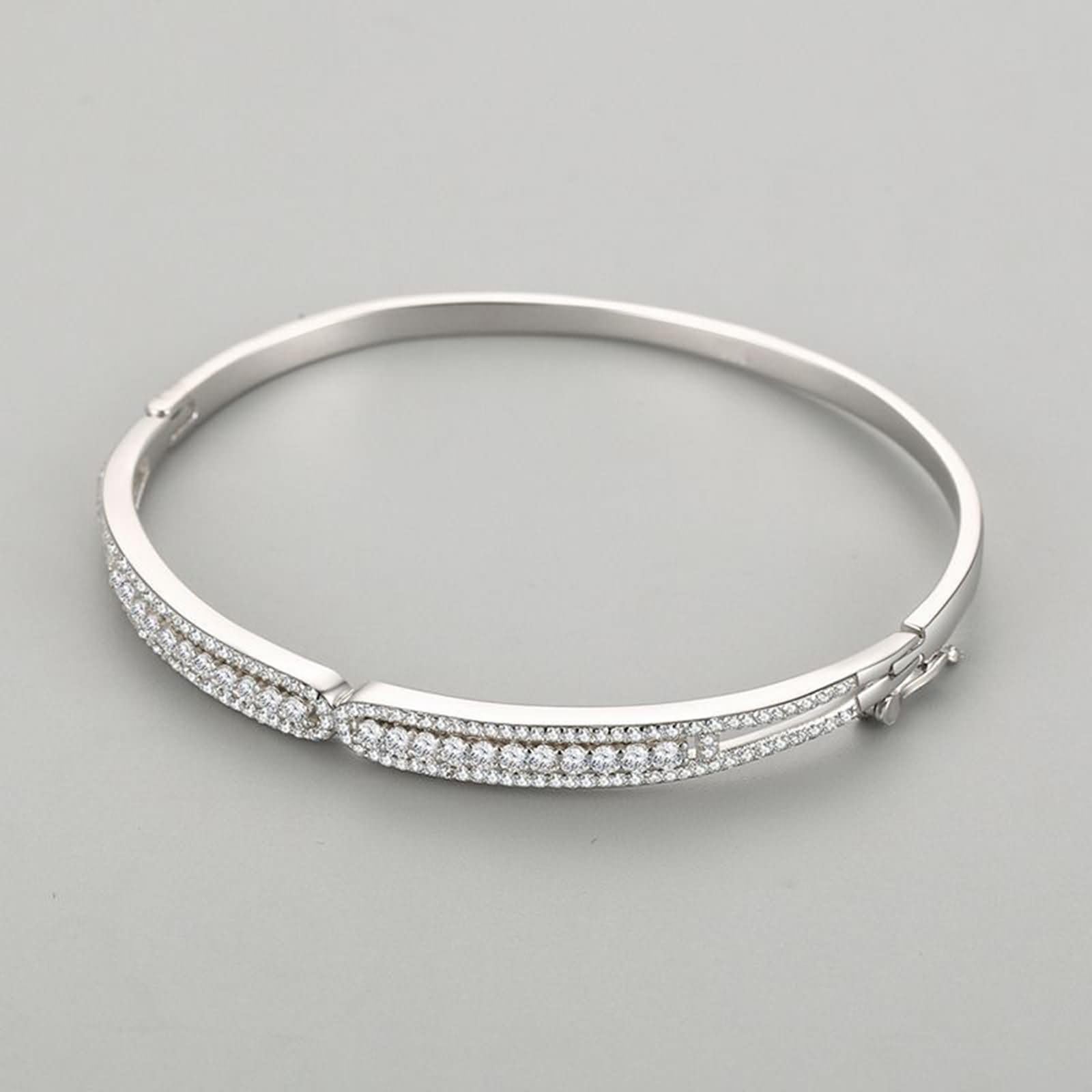 Bracciali Oro Bianco 9 Carati / 14 Carati / 18 Carati per Donna, Rotondo con Moissanite, Lunghezza 16 CM, Braccialetto Argento Donna