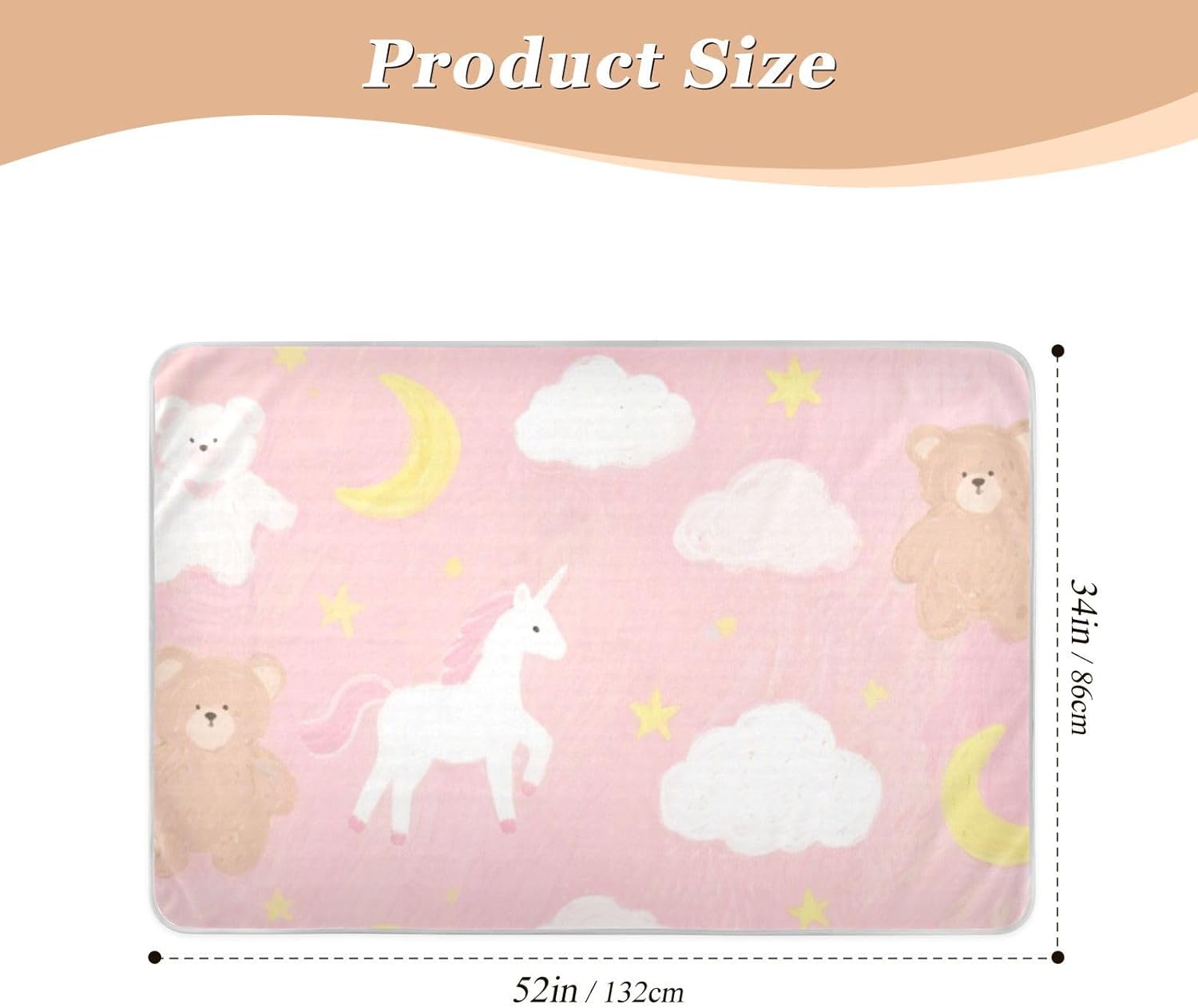 Cute Cartoon White Unicorns Extra Large Resuable Potty Training Pee Pad Waterproof Washable Bed Pad Skin-Friendly Travel Mattress for Baby Boys Girls , 52" L x 34" W