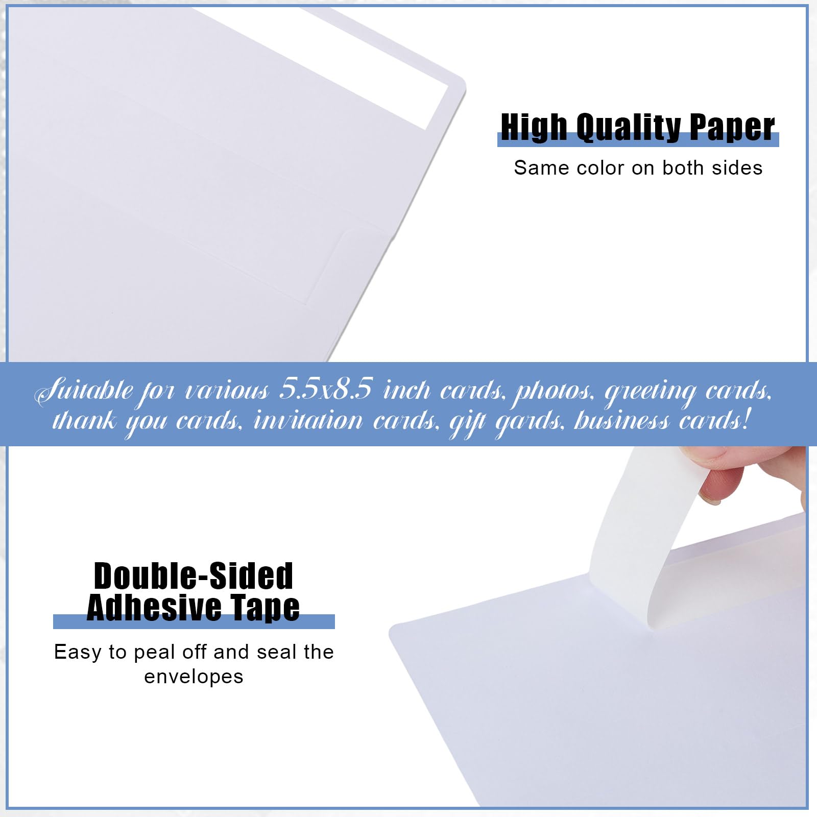 SATINIOR Lot de 300 enveloppes d'invitation blanches A9 pour cartes de 14 x 21,6 cm avec rabat en V et fermeture autocollante pour lettres, photos, cartes, mariage, fête prénatale, 14,6 x 22,2 cm