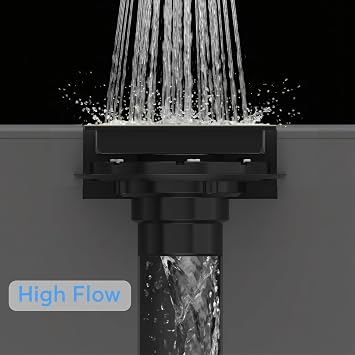 EXF Square Shower Floor Drain 6 Inch Matte Black | 304 Stainless Steel, ABS Flange, Anti-Clog, Removable Brick Pattern Drain Cover, with Hair Catcher