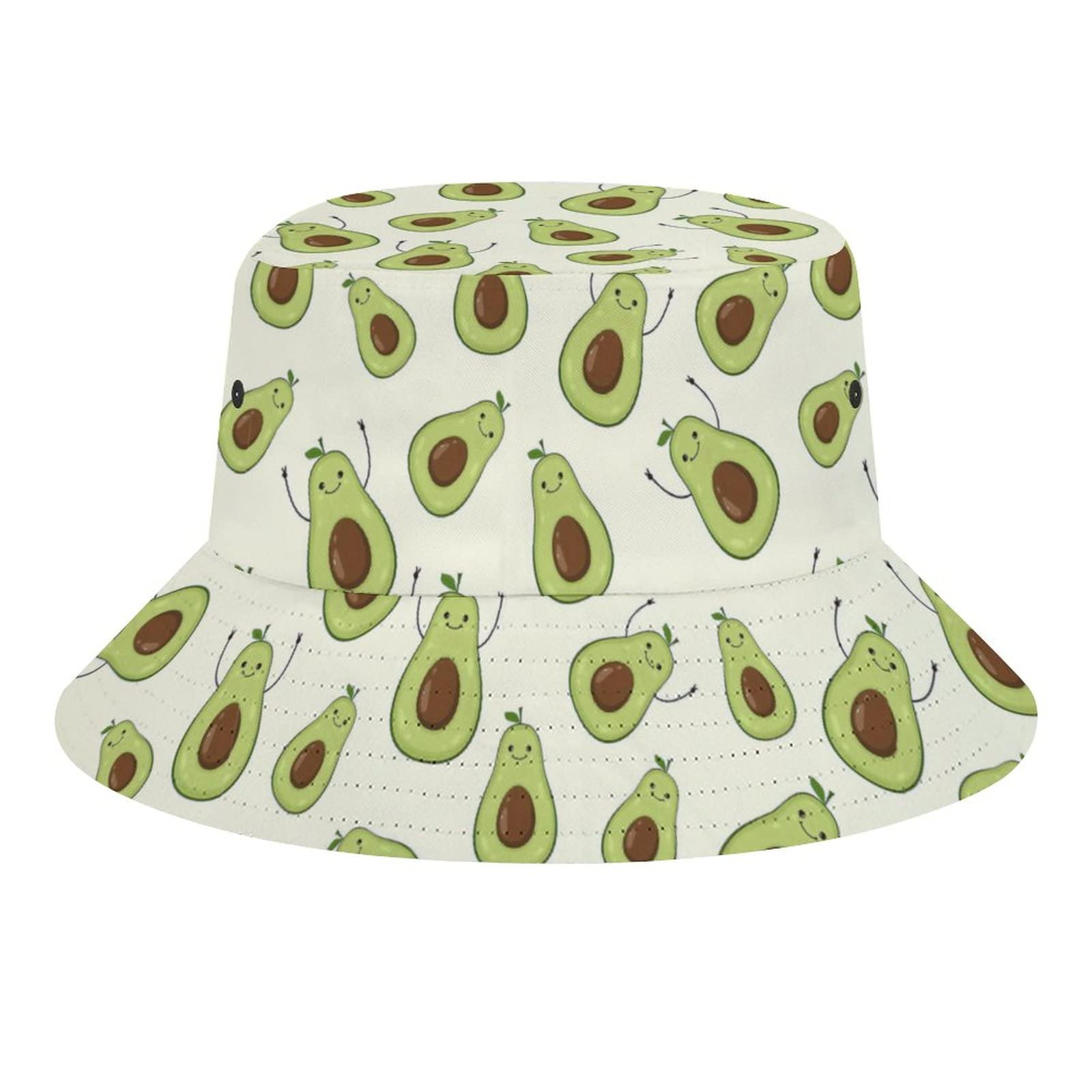 Avocado Funny Face Bucket Hat Unisex Travel Sun Fisherman Hats Summer Beach Outdoor Cap for Women Men