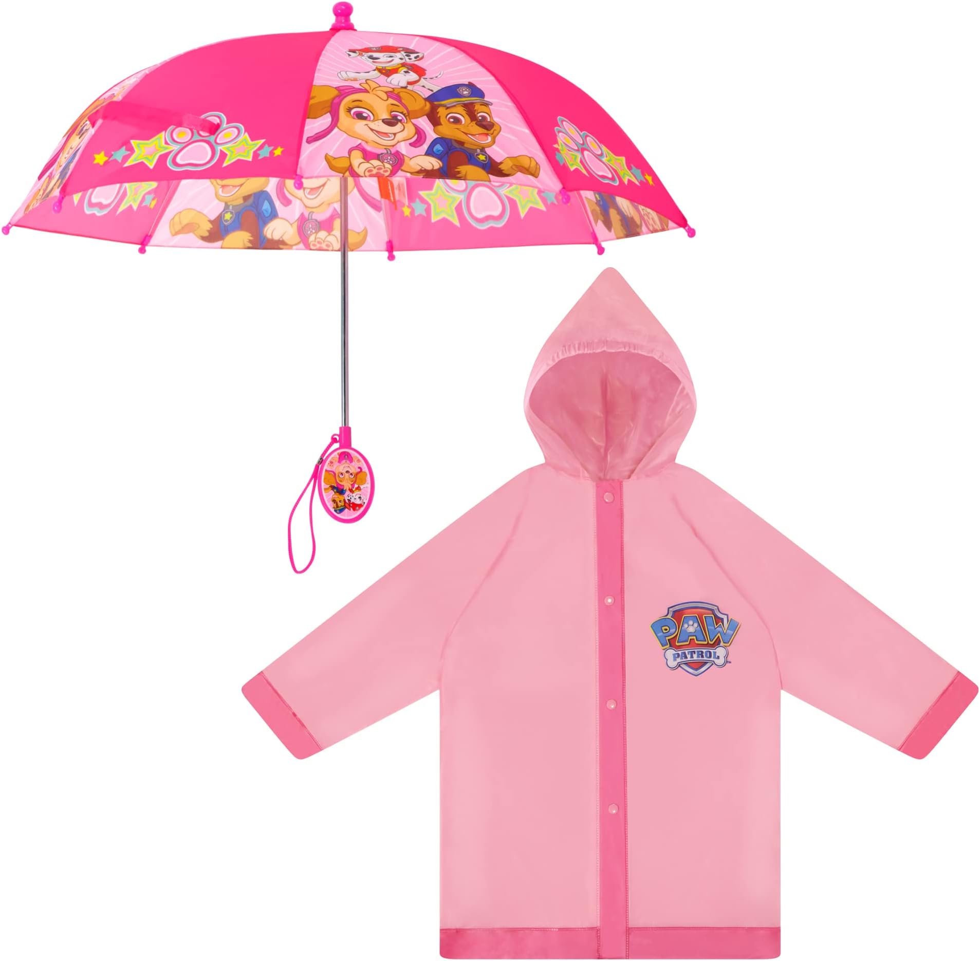 Nickelodeon girls Kids Umbrella and Poncho Raincoat Set, Paw Patrol Girls Rain Wear for Toddler 2-3 Or Kids 4-7